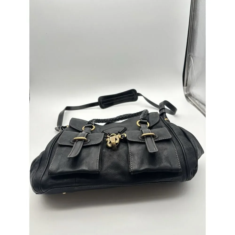 Francesco Biasia Shoulder Bag Leather Braided Handles Buckle Pockets Crossbody